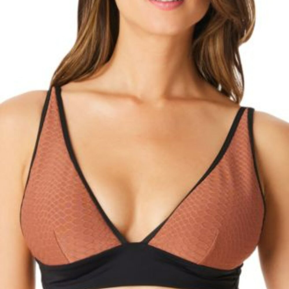 NWT Sanctuary Womens Earth Brown Black Lining Print Swim Bikini Top SIZE LARGE - Picture 1 of 6